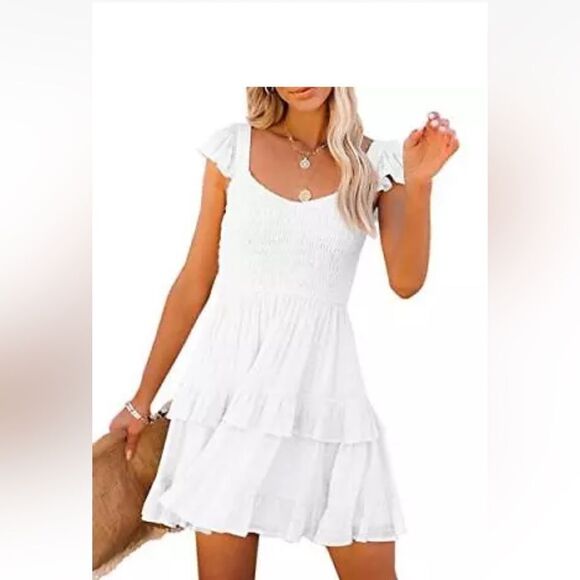 Soulomelody Women’s Small Summer Dress Boho Smocked Ruffles Sun Beach Babydoll - Picture 1 of 3